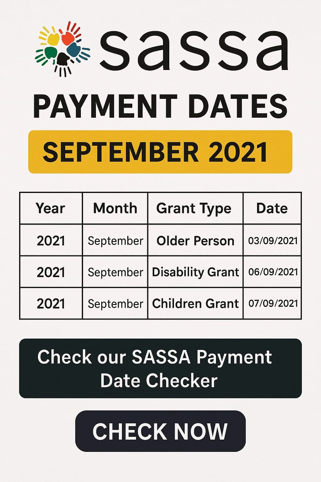 SASSA Payment Dates For September 2021